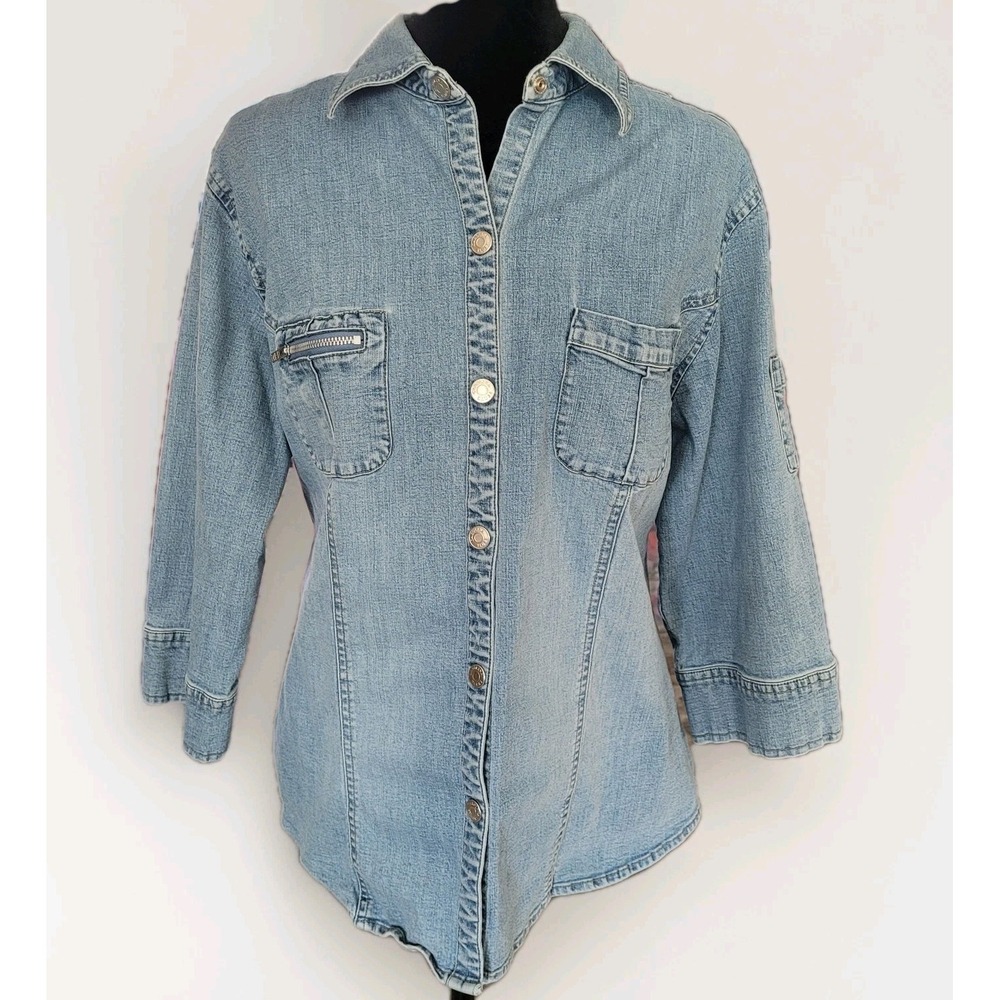 Vintage Y2K Carolina Blues Denim Chambray Shirt Shacket 14/16W Stretch Cool Girl